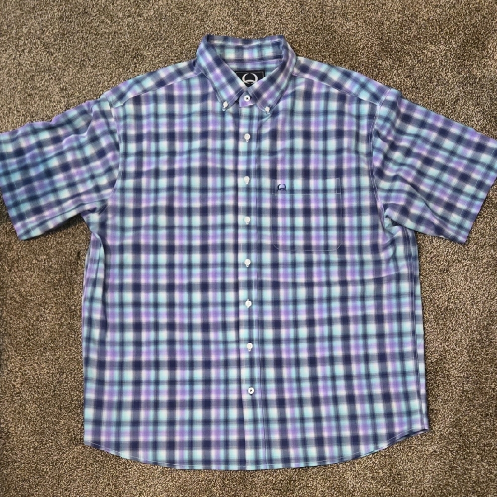 Men's Blue and Purple Plaid Shirt